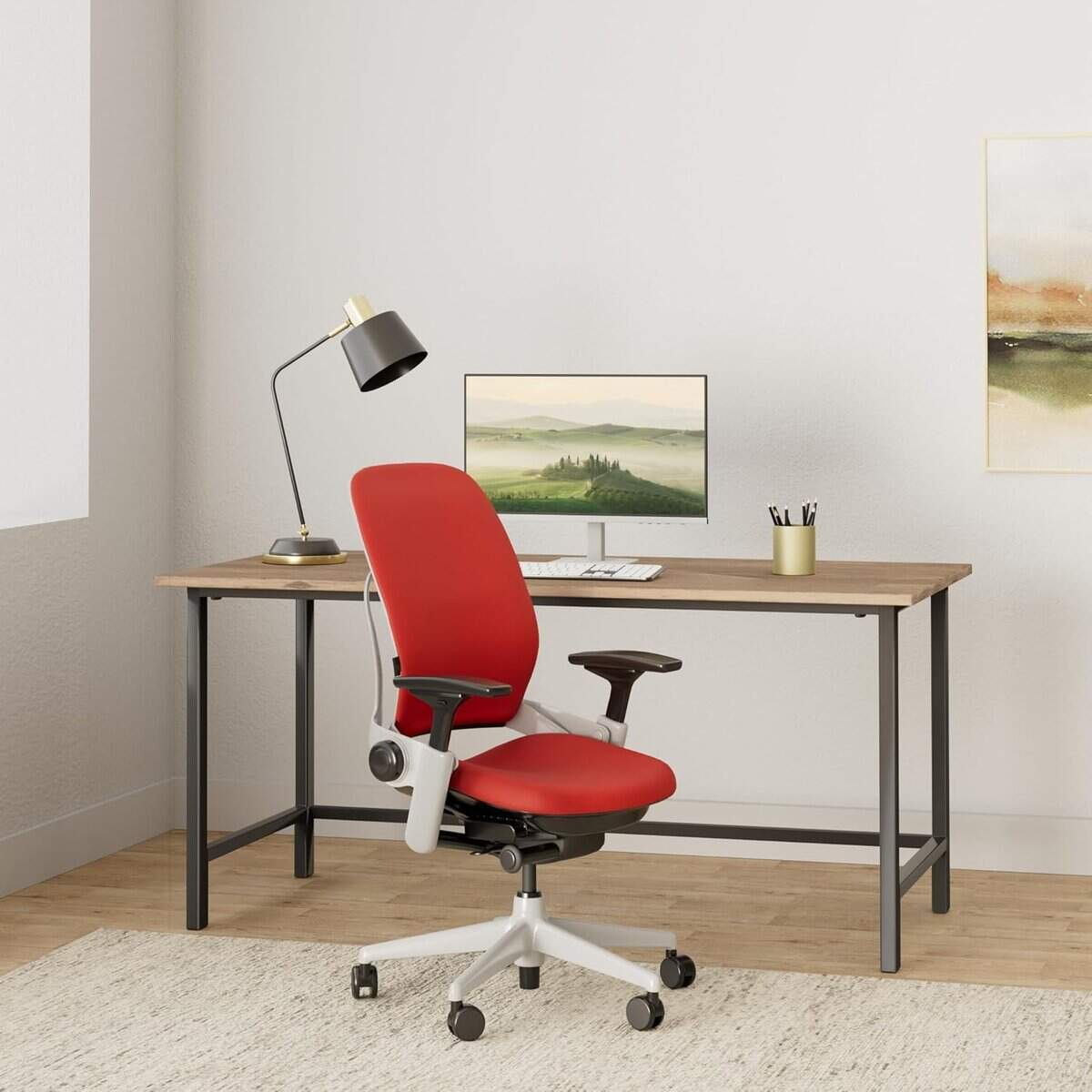 Steelcase Leap V2 Ergonomic Office Chair-Red Fabric