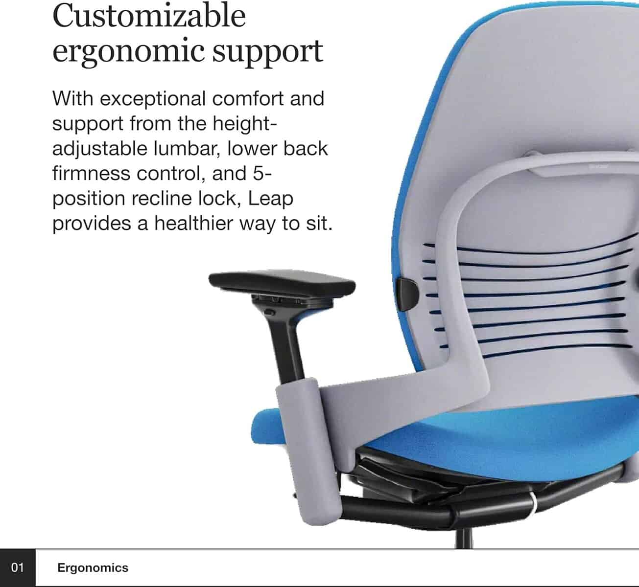 Steelcase Leap V2 Ergonomic Office Chair-Blue Jay Fabric