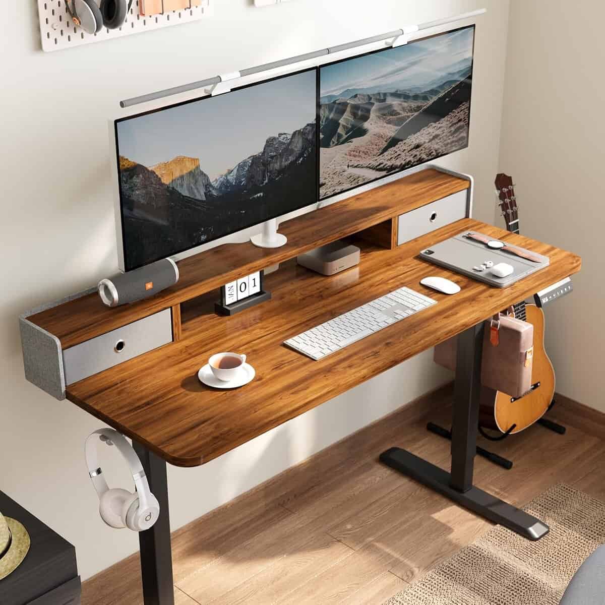 TRALT Electric Standing Desk 48 Inch with 2 Drawers