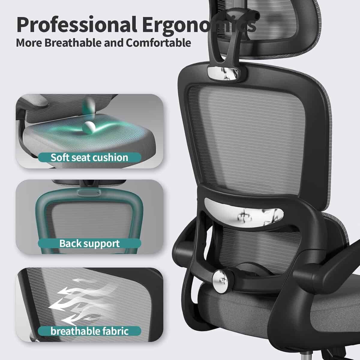 TRALT Office Chair Ergonomic Desk Chair-Black Grey