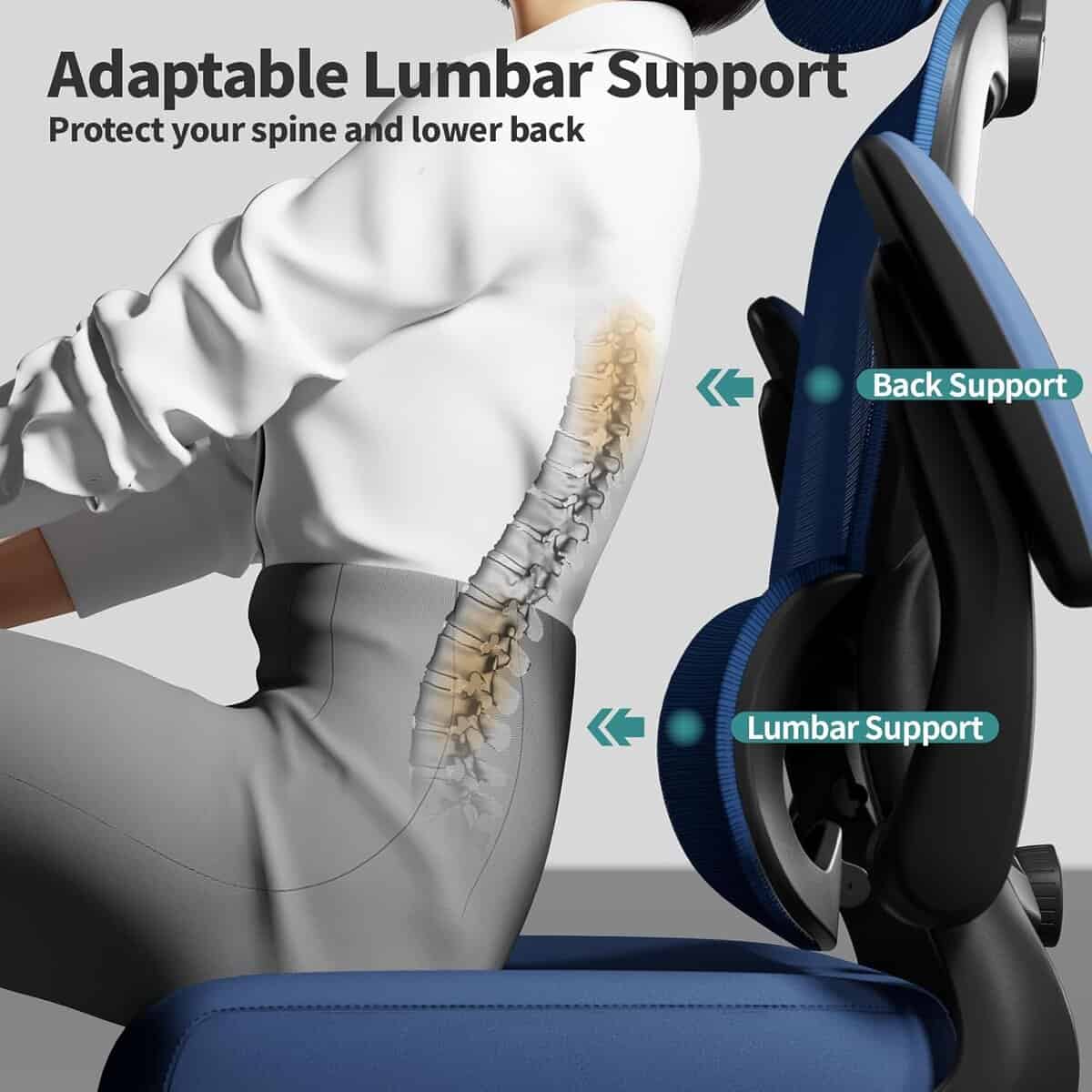 TRALT Office Chair Ergonomic Desk Chair-Black+blue