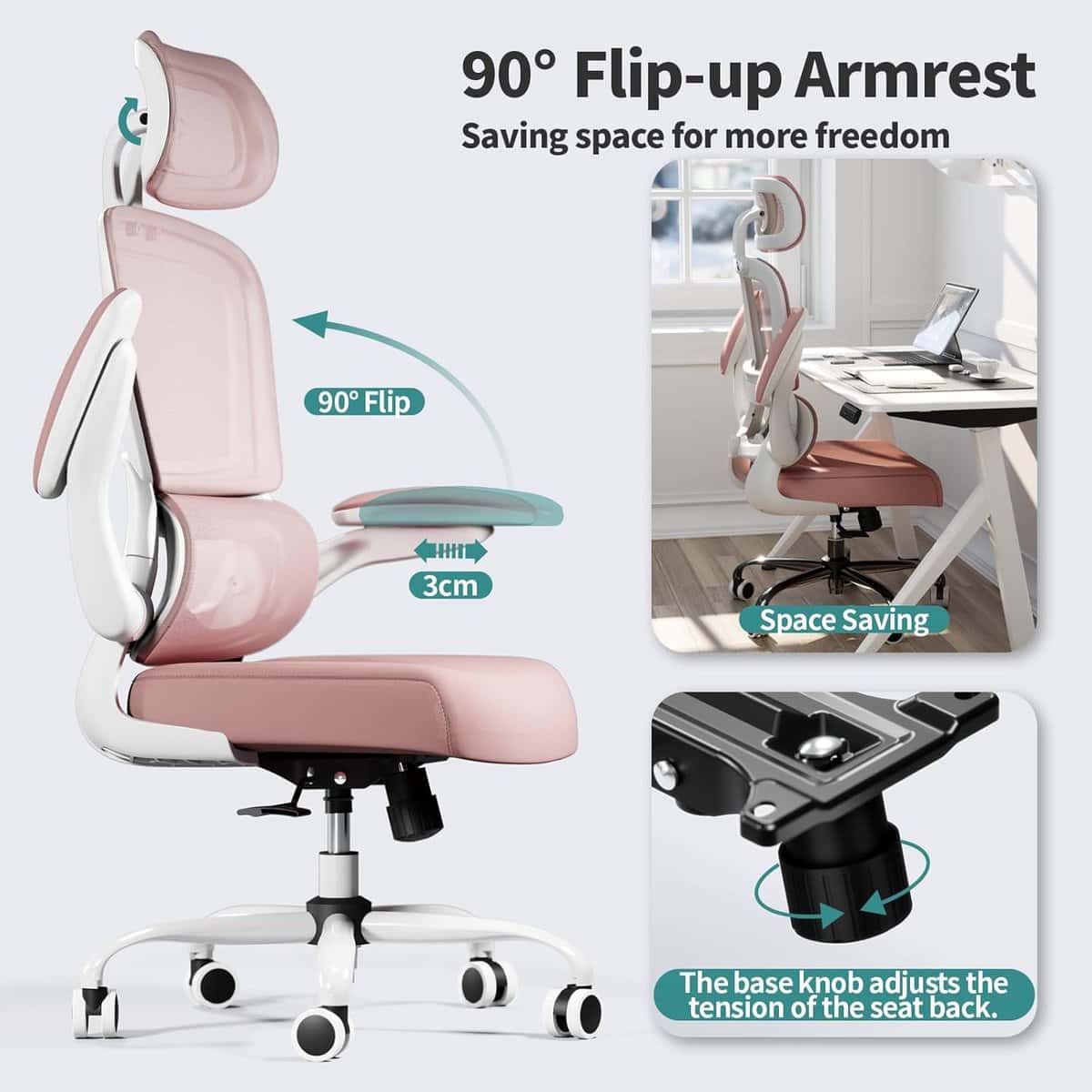 TRALT Office Chair Ergonomic Desk Chair-Pink