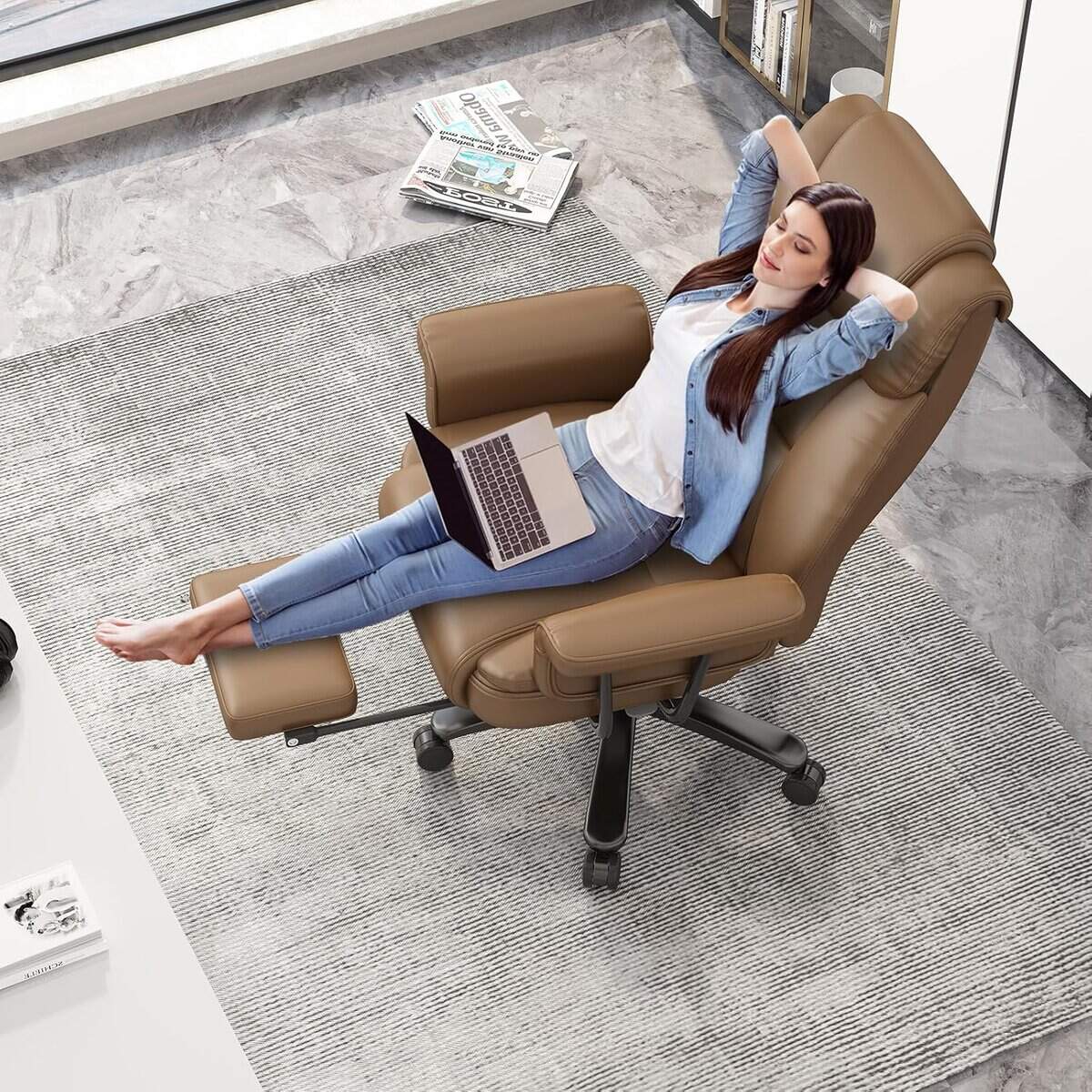 GYI Criss Cross Reclining Office Chair-Brown