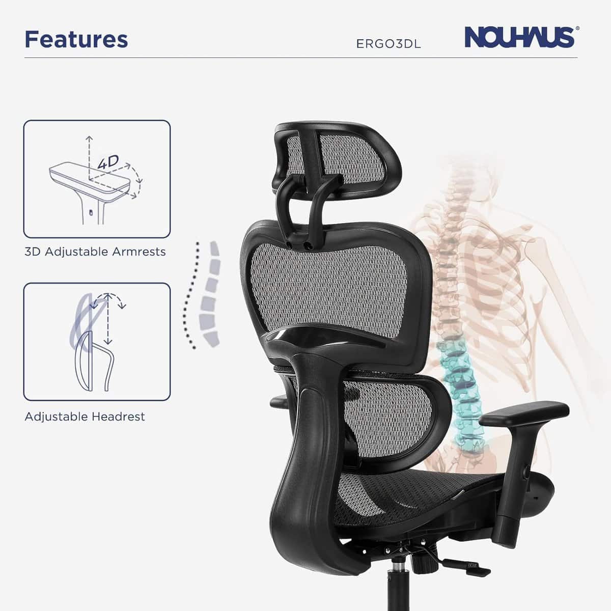 Nouhaus Ergo3D Ergonomic Office Chair with 4D-Black